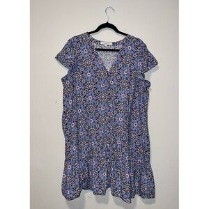 LOFT Patterned Dress in Blue and Pink, XL